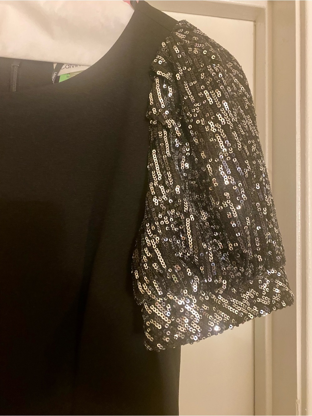 Calvin Klein Black Sequin Puff Sleeve Women's Jumpsuit
